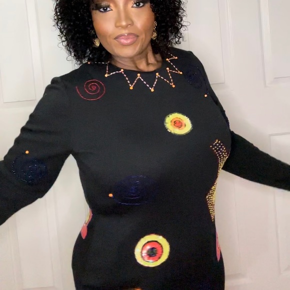 LIZ CLAIBORNE Vintage Long Sleeve Beaded Bodycon Dress-Medium - Picture 7 of 14